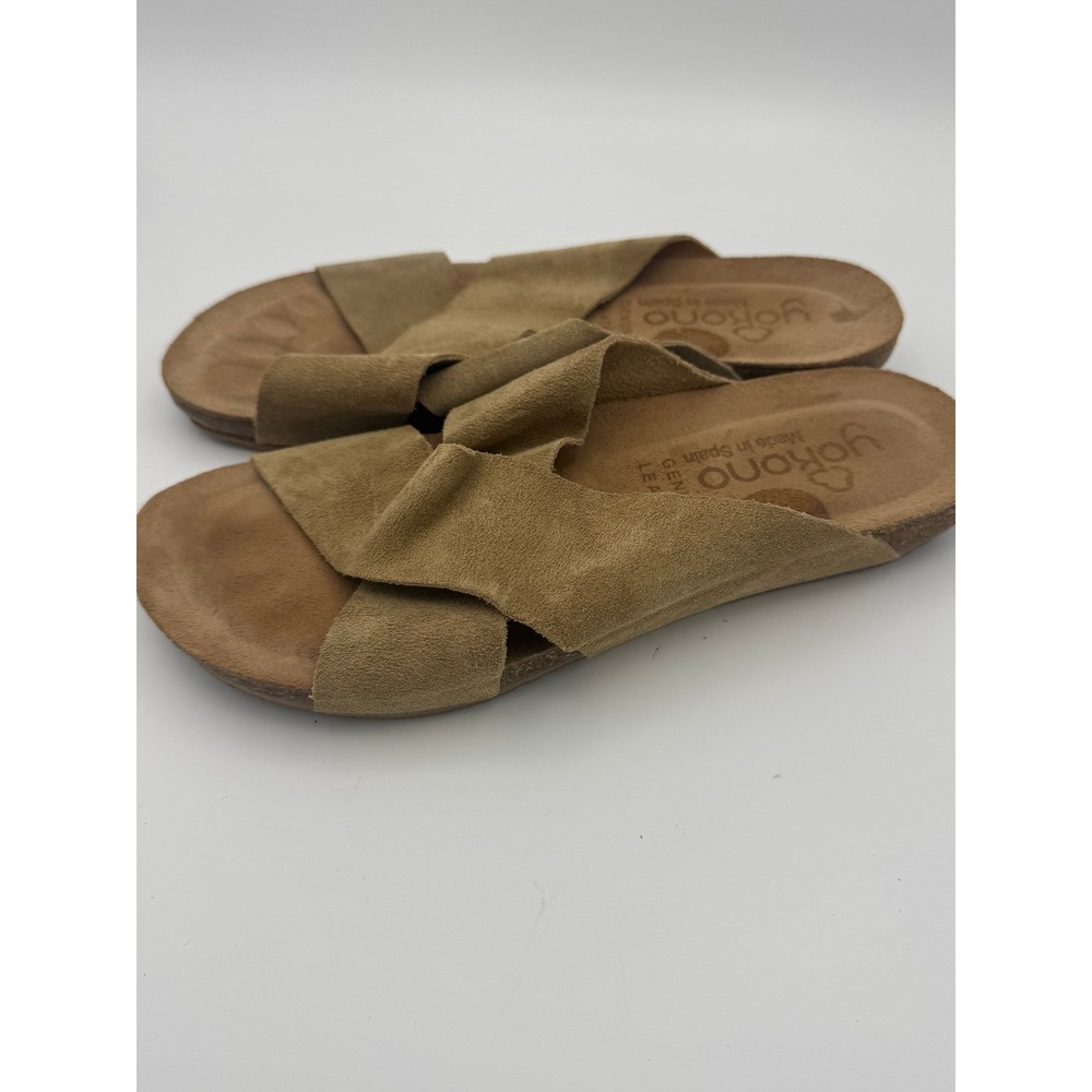 Yokono Tan Suede Crisscross Slide Sandals Made in Spain Genuine Leather 6.5 - Picture 3 of 7